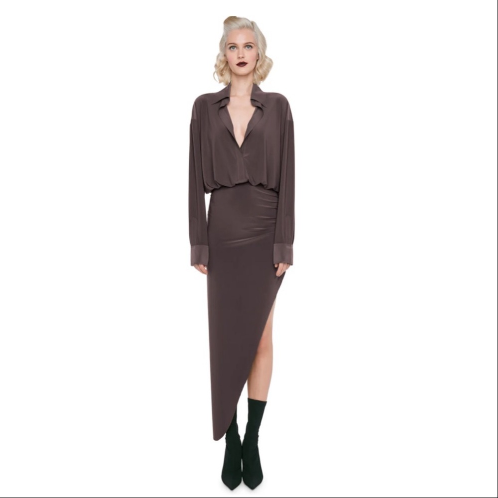 Norma Kamali Chocolate Side Drape Gown - Size Small